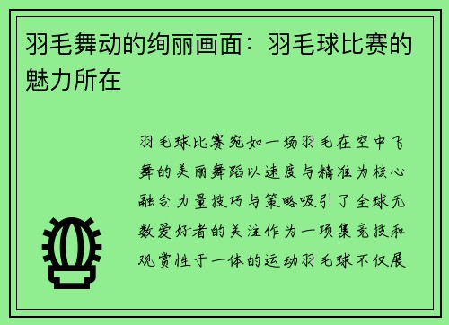 羽毛舞动的绚丽画面：羽毛球比赛的魅力所在